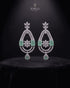 Mint green AD stone chandelier earrings on black background