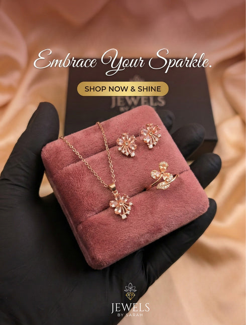 S925 Sterling Silver 3-Piece Floral Necklace Set with Marquise Cut Zircons - Available in Ruby Blue Champagne and White