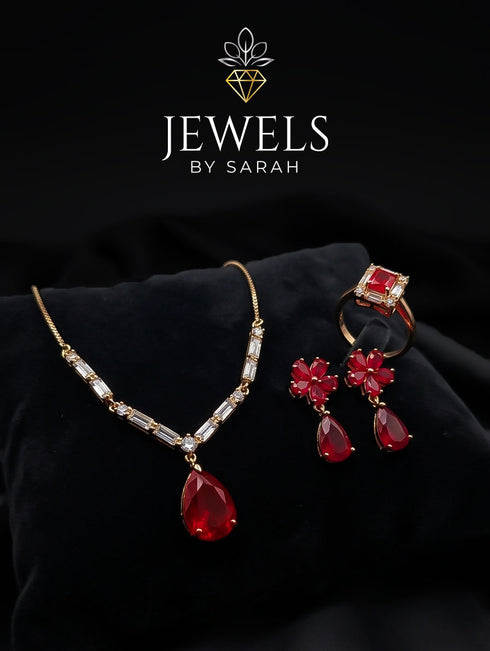 Ruby Red Zircon Jewelry Set for Wedding Guest Jewels by Sarah