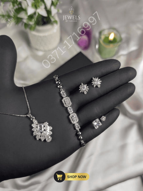 Minimalist clear zircon necklace and bracelet set for daily wear – Jewels by Sarah.