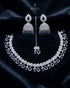 "Sapphire blue AD jhumka necklace set with tikka and earrings on navy velvet by Jewels by Sarah"
