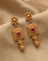 South Indian gold polish drop earrings with ruby stone and gold ball detail