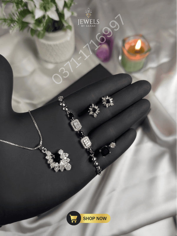 Chic black zircon stud earrings and pendant set – Jewels by Sarah.