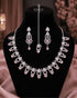 "Mint pink AD scalloped necklace set with tikka and earrings on display bust by Jewels by Sarah"