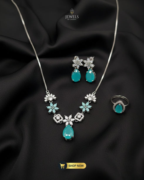 Mint Green Pastel Zircon Jewelry Set for Nikah and Valima.