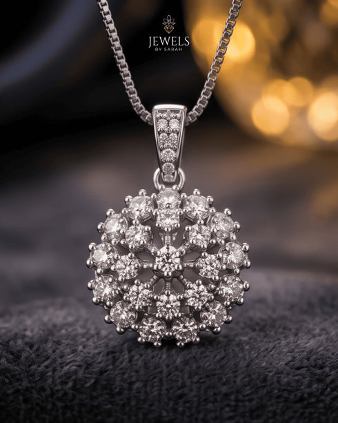 Silver plated zircon pendant necklace with floral snowflake design – Jewels by Sarah