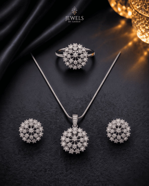 Silver plated zircon jewelry set with necklace, earrings and ring – Jewels by Sarah