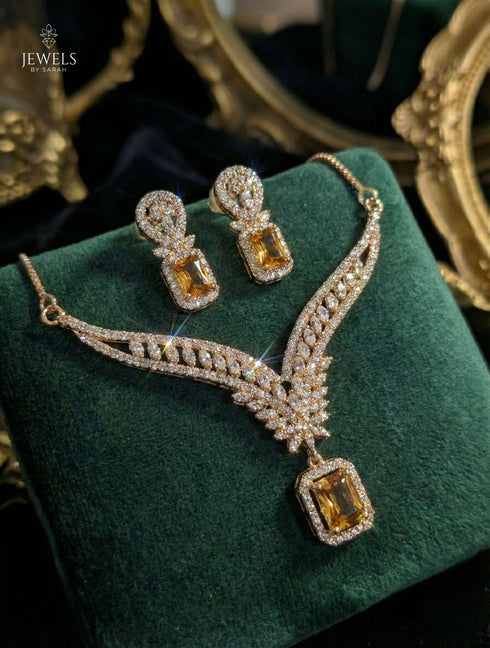 Regal Champagne Zircon Necklace Set – Rose Gold Plated