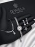 Jewels by Sarah Silver 4-piece jewelry watch set with necklace and earrings