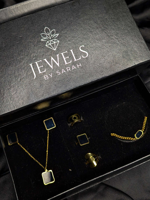 Luxury Black Onyx Jewelry Set – Necklace, Earrings, Ring & Bracelet