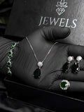 Elegant Green Emerald Jewelry Set – Necklace, Earrings, Ring & Bracelet