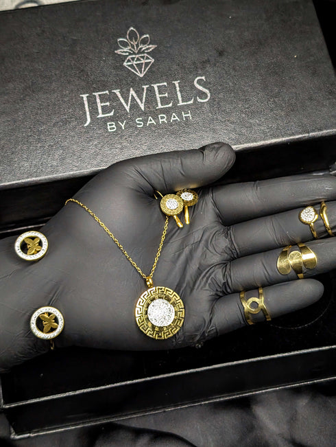 Premium Gold & Crystal Jewelry Set – Necklace, Bracelets, Rings