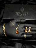 Luxury Champagne Crystal Jewelry Set – Necklace, Ring, Bracelet & Earrings