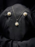 Silver and Pearl Halo Jewelry Set for Women