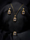 Sophisticated Rectangular Diamond-Style Gold Jewelry Set – Necklace & Earrings