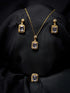 Sophisticated Rectangular Diamond-Style Gold Jewelry Set – Necklace & Earrings