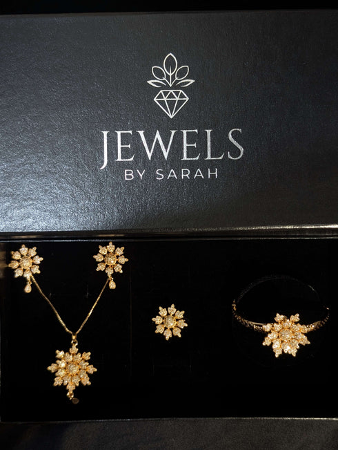 Gold Snowflake Crystal Jewelry Set for Women