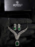 Majestic Emerald Green Zircon Necklace Set – Silver Plated American Diamond (AD) Jewellery