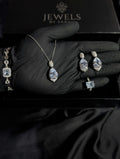 Diamond Cut Crystal Necklace Set | Silver White Jewellery Pakistan