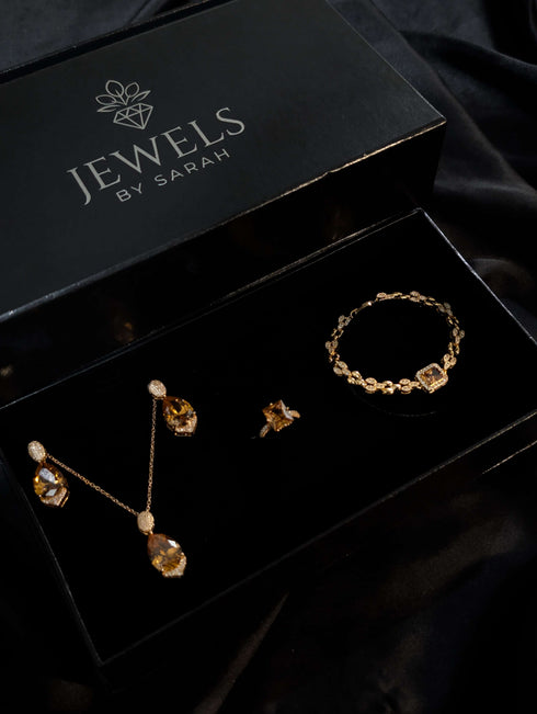 Royal Champagne Zircon Complete Gift Set – Gold Plated (4-Piece Collection)