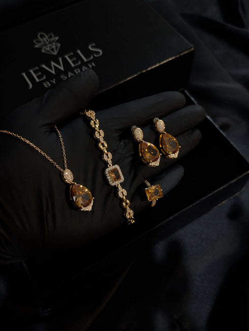 Royal Champagne Zircon Complete Gift Set – Gold Plated (4-Piece Collection)