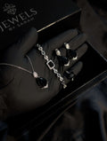 Midnight Black Zircon 4-Piece Jewellery Set in Luxury Gift Box - Silver Plated Necklace Earrings Bracelet Ring