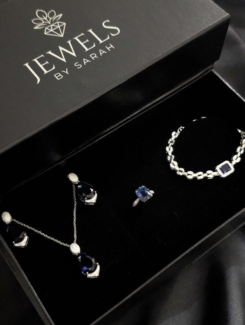 Royal Sapphire Blue Zircon Complete Gift Set – Silver Plated (4-Piece Collection)