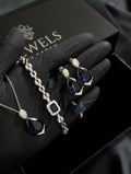 Royal Sapphire Blue Zircon 4-Piece Jewellery Set in Luxury Gift Box - Silver Plated Necklace Earrings Bracelet Ring