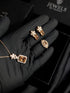 Floral Emerald-Cut Champagne Zircon 3-Piece Set – Rose Gold Plated (Necklace, Earrings & Ring)