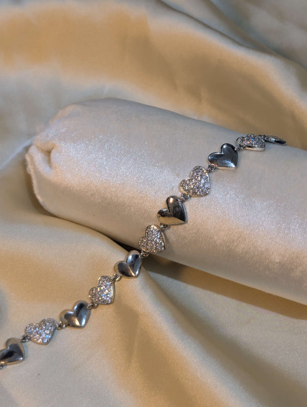 Silver Plated Heart Link Bracelet with American Diamonds - Romantic Artificial Jewellery Pakistan
