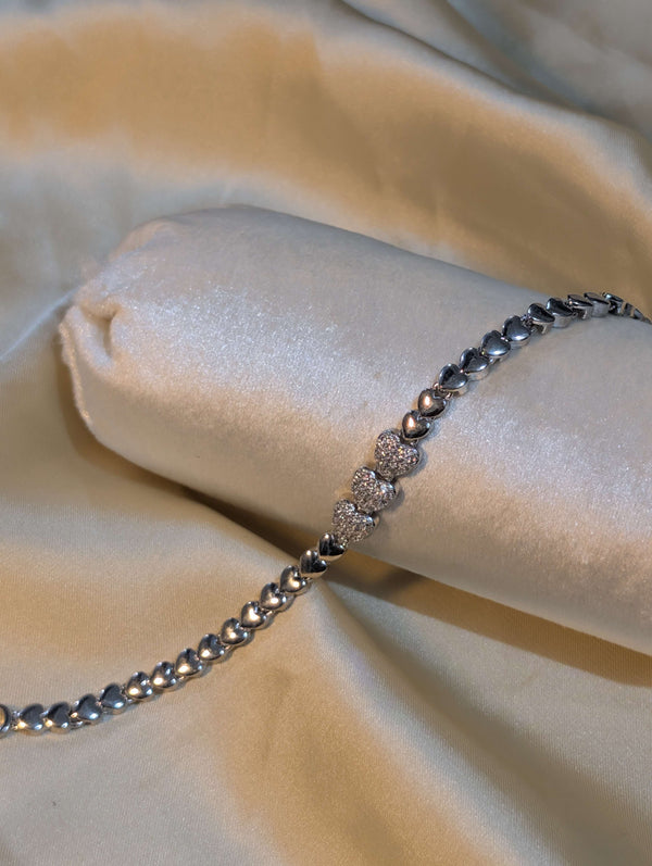 Silver Plated Dainty Heart Tennis Bracelet with Zircon Stones - Artificial Jewellery Pakistan