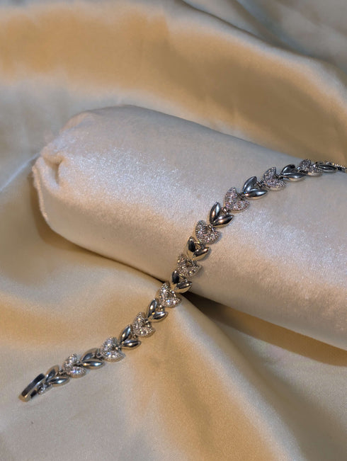 Silver Plated Marquise Cut Leaf Design Tennis Bracelet with American Diamonds - Artificial Jewellery Pakistan