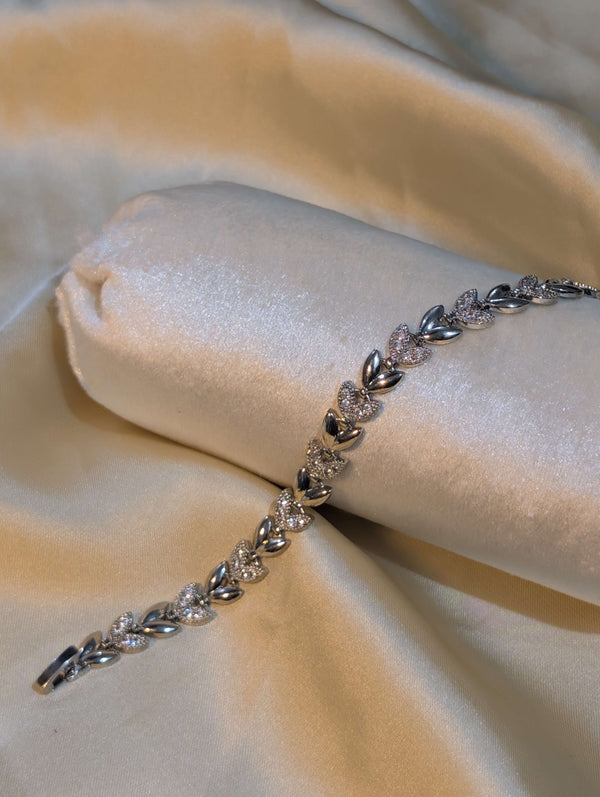 Silver Plated Marquise Cut Leaf Design Tennis Bracelet with American Diamonds - Artificial Jewellery Pakistan