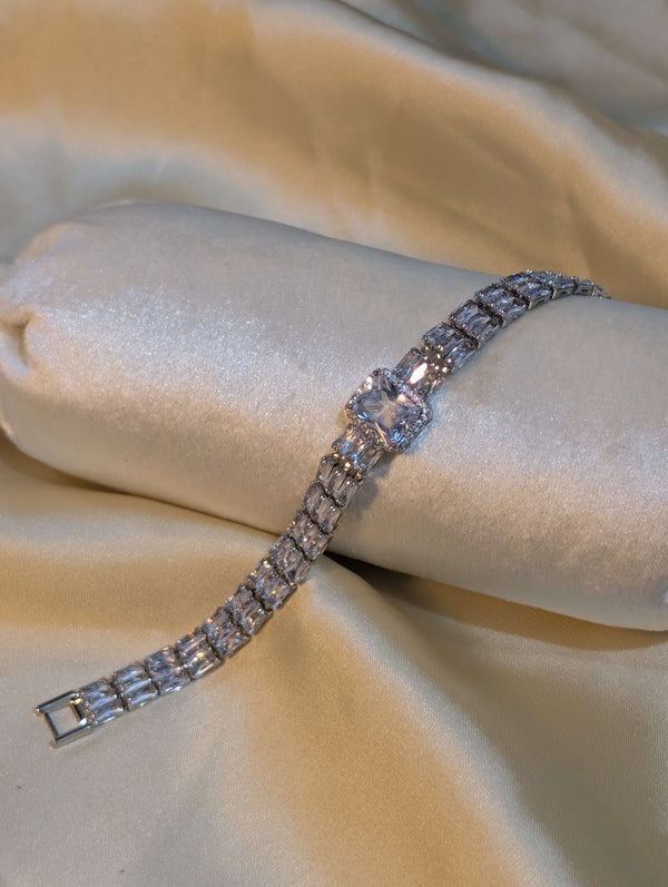 Silver Plated Baguette and Square Cut American Diamond Bracelet - Luxury Artificial Jewellery Pakistan