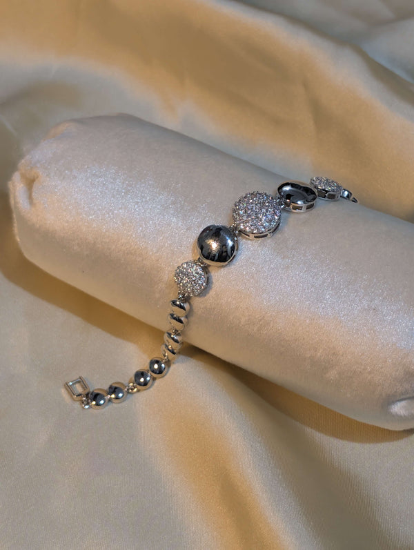 Silver Plated Bracelet with Mixed Pave Crystal Discs and Polished Silver Beads - Modern Artificial Jewellery Pakistan