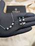 S925 Sterling Silver Curved Bar Necklace Set with Emerald Cut and Floral Zircons - Available in White Green and Colored Stones