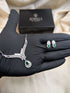 S925 Sterling Silver Floral Pear-Drop Necklace Set in Emerald Green, Black, and White Zircon Stones - Luxury Jewellery Pakistan
