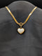 Gold-plated stainless steel herringbone flat snake chain necklace with an iridescent heart pendant and engraved "Love" circular bail.