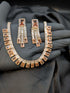 Close-up of a Gold Champagne 1 Karat Zircon necklace and earring set for romantic styling.