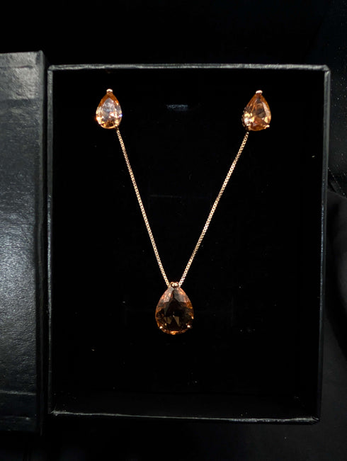 Elegant Single Teardrop Zircon Pendant Set – 8 Radiant Colors (Necklace & Stud Earrings)