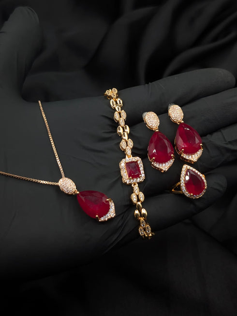 Premium 4-Piece Zircon Jewelry Set – Necklace, Earrings, Bracelet & Ring
